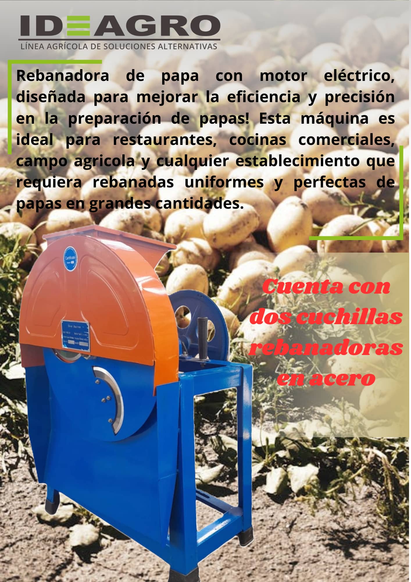 Rebanadora de Papa Eléctrica y Manual para Corte Preciso