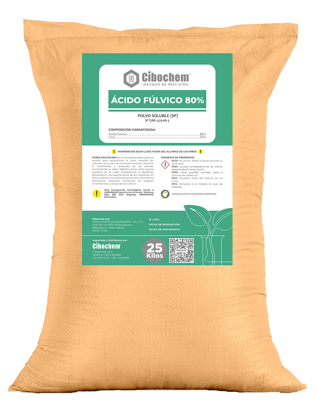 Ácido Fúlvico 80% 25Kg – Mejorador de suelo y bioestimulante