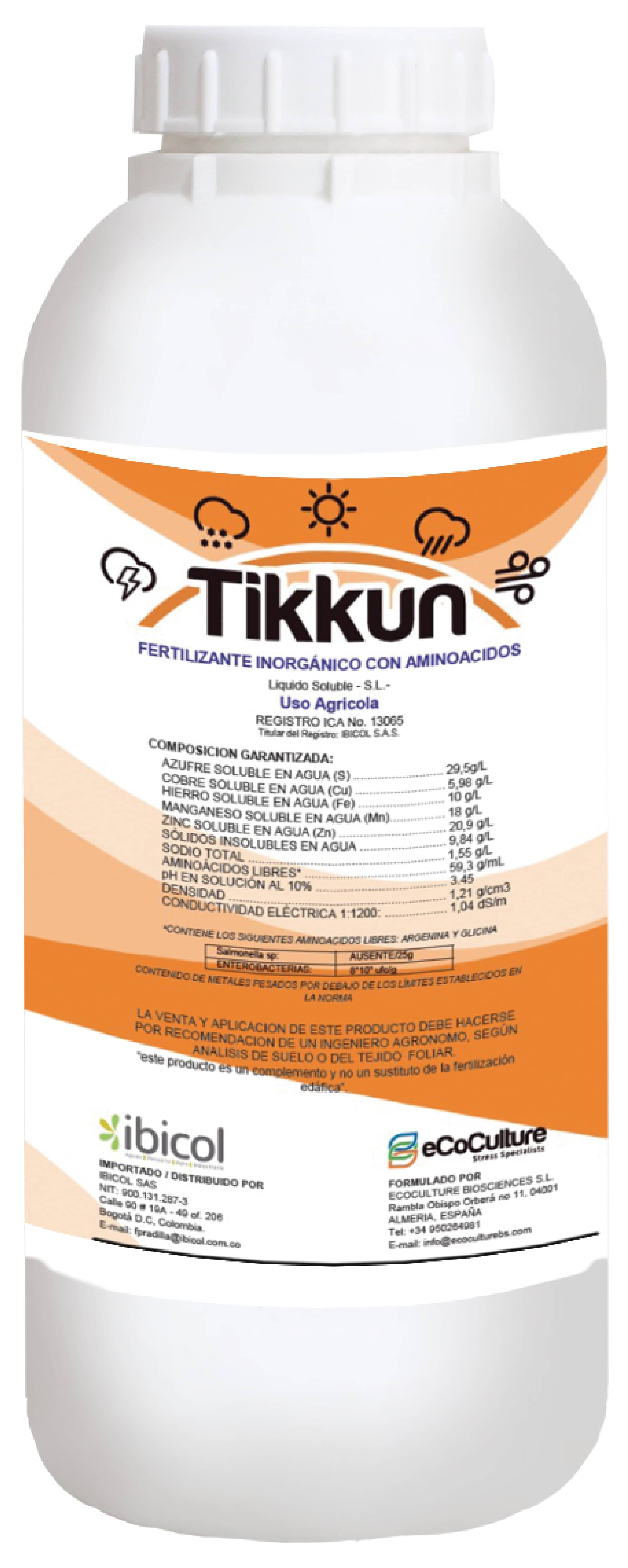 Fertilizante para manejo de estrés en plantas Tikkun x 1 lt