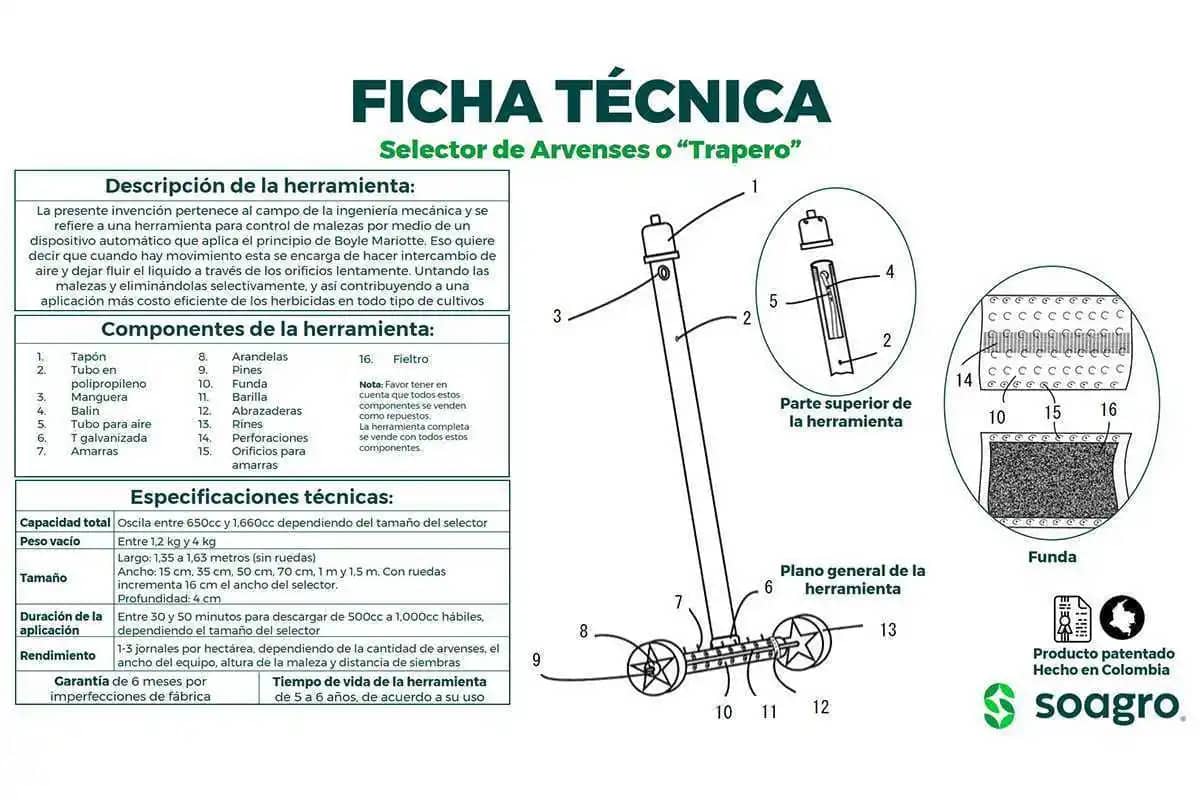 Selector 70cm + rueda de 6" con tubo de 1" (control de Maleza)