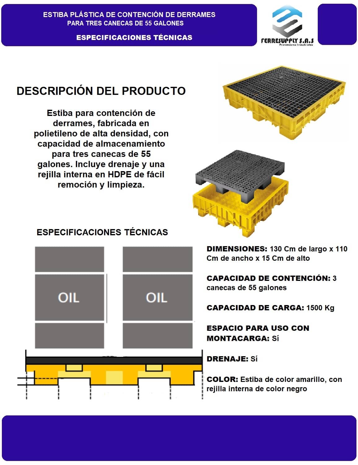 Estiba Antiderrame para 4 Tambores - Resistente y Segura