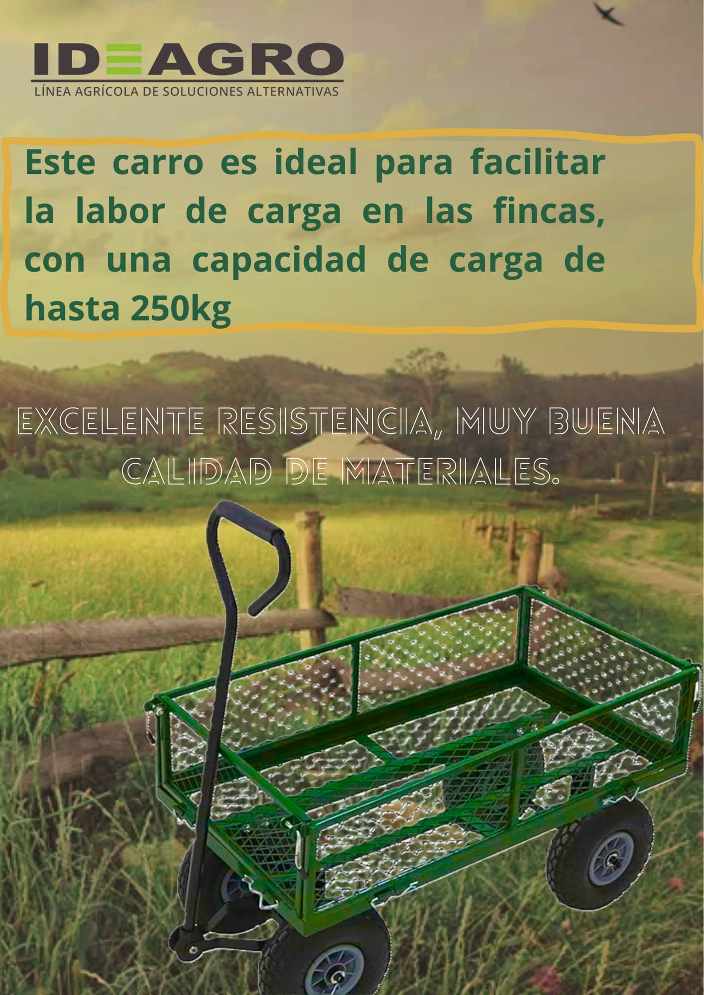 Carro remolque manual 250Kg para carga en fincas